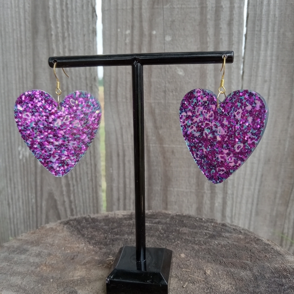 Glitter Heart Earrings - Picture 2 of 7